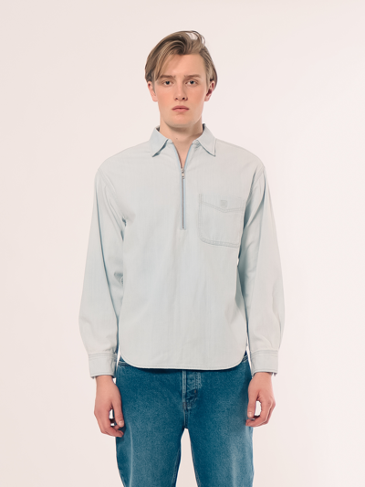 Amendi Julius Zip Denim Shirt In Light Blue