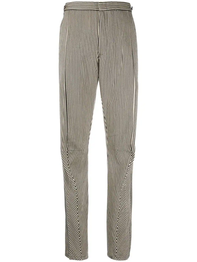 Pre-owned Comme Des Garçons 2000s Striped Straight-legged Trousers In Black