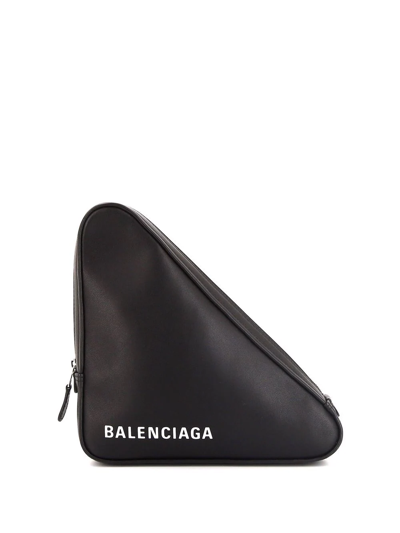 Pre-owned Balenciaga Logo Print Triangle-shaped Clutch In Black