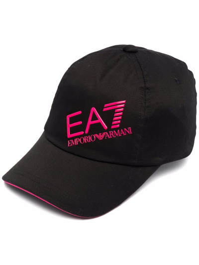 Ea7 Embossed-logo Cotton Cap In Black