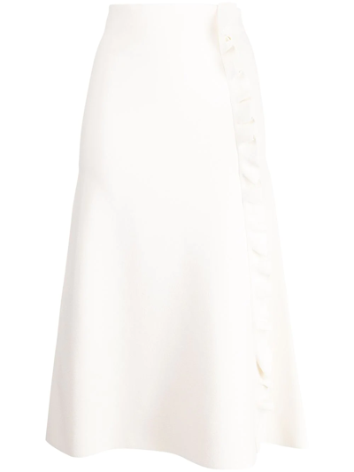 Jil Sander High-waist Ruffled-trim Midi Skirt In White
