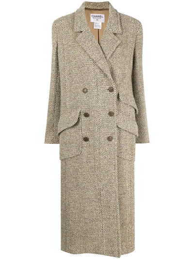 Pre-owned Chanel 1998 Tweed Double-breasted Coat In Brown