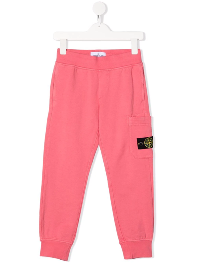 Stone Island Kids' Logo-patch Cotton Track Trousers In Fuchsia