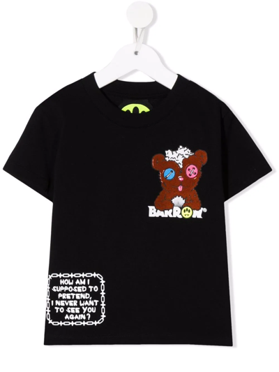 Barrow Black T-shirt For Kids With Bear And Logo In Nero