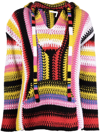 Chloé Striped Macramé Cashmere And Wool-blend Hoodie In 9ce Multicolor 5