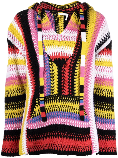 Chloé Striped Macramé Cashmere And Wool-blend Hoodie In Yellow