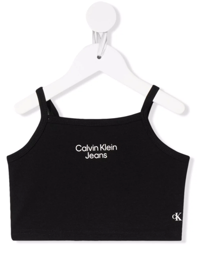 Calvin Klein Kids' Logo-print Cropped Top In Black