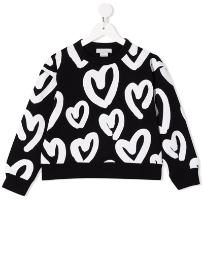 Stella Mccartney Kids' Heart-print Cotton Sweatshirt In Black
