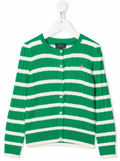 Ralph Lauren Kids' Stripe-print Cable-knit Cardigan In Green