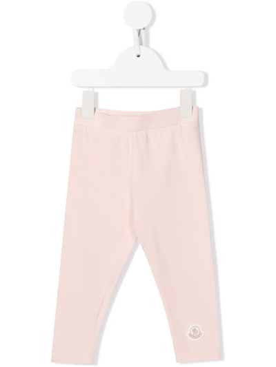 Moncler Babies' Logo Patch Mid-rise Leggings In Pink