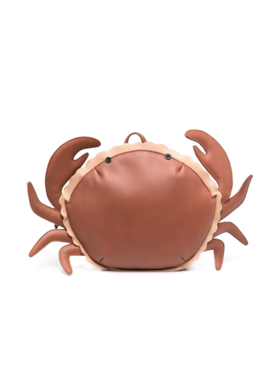 Donsje Kids' Crab-motif Leather Backpack In Brown