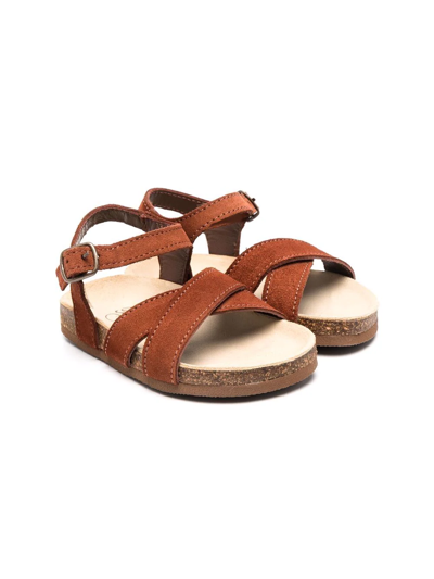 Bonpoint Kids' Buckle-fastening Crossover-strap Sandals In Brown