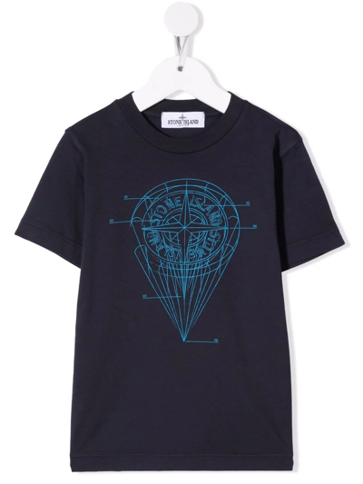 Stone Island Junior Kids' Cotton Compass-print T-shirt In Blue