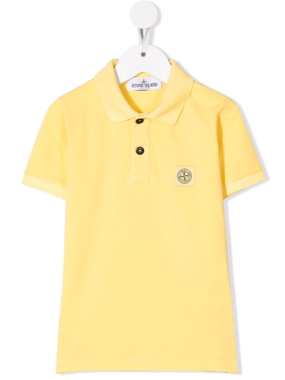 Stone Island Junior Stone Island Kids Yellow Cotton Polo Shirt With Logo Patch