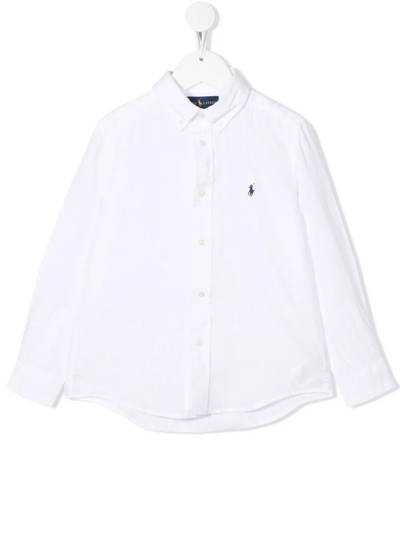 Ralph Lauren Kids' Logo-embroidered Button-down Shirt In White
