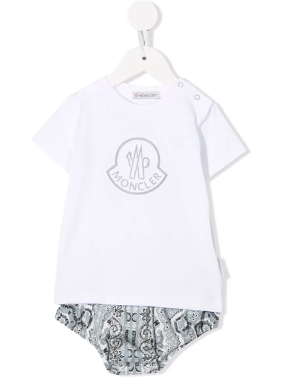 Moncler Babies' Logo印花t恤灯笼裤套装 In White