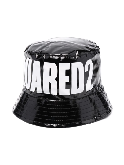 Dsquared2 Kids' High-shine Logo-print Bucket Hat In Black