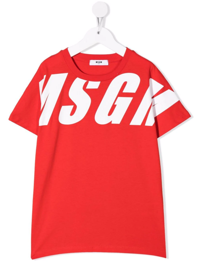 Msgm Kids' Maxi Logo-print T-shirt In Red