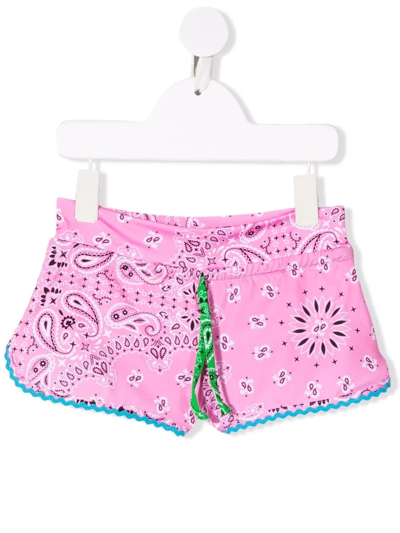 Mc2 Saint Barth Teen Bandana-print Drawstring Shorts In Pink