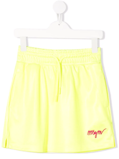 Msgm Teen Embroidered-logo Track Skirt In Yellow