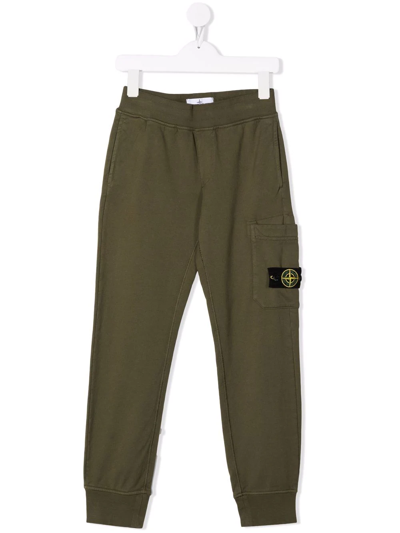 Stone Island Junior Kids' Logo Patch Tracksuit Bottoms In Green