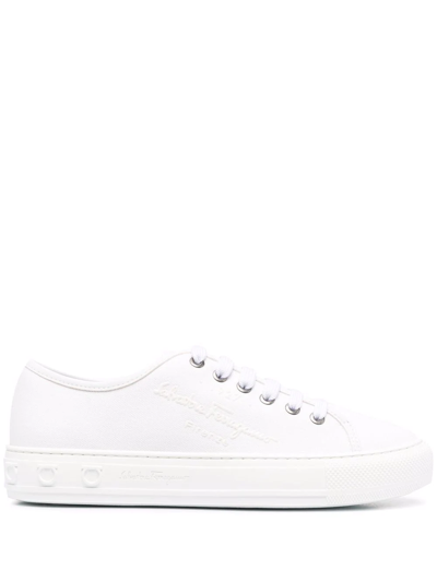 Ferragamo Embossed-logo Low-top Sneakers In White
