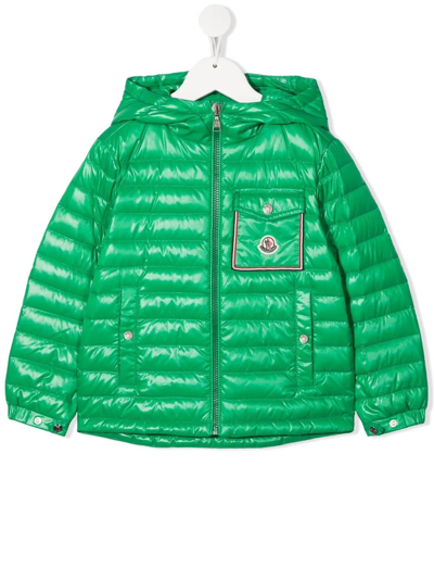 Moncler Kids' Zipped Padded Jacket In Green
