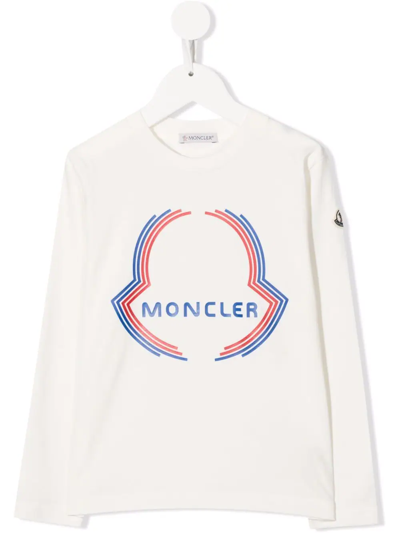 Moncler Kids' Rubberised Logo-print T-shirt In White
