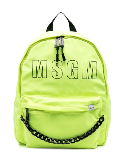 Msgm Kids' Logo-print Backpack In Yellow