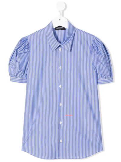 Dsquared2 Teen Striped Puff-sleeve Blouse In Blue