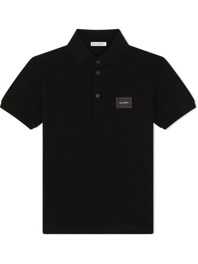 Dolce & Gabbana Kids' Logo-tag Piqué Polo Shirt In Black