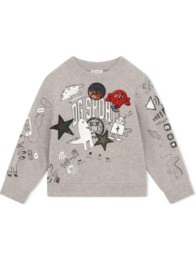 Dolce & Gabbana Kids' Jersey Sweatshirt With Dg Sport Print And Patch Embellishment In Grey