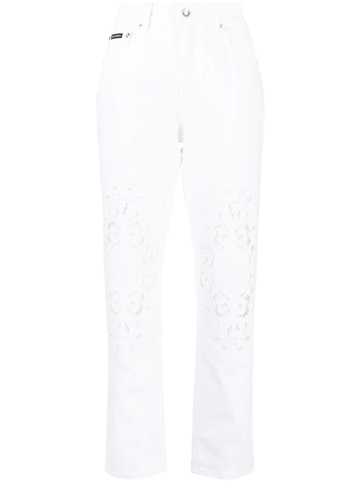 Dolce & Gabbana Lace-detail Straight-leg Trousers In White