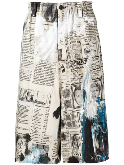 Yohji Yamamoto Graphic-print Bermuda Shorts In Weiss