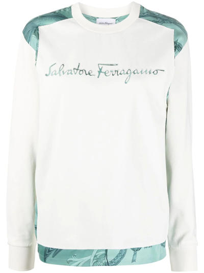 Ferragamo Embroidered Logo Sweatshirt In White