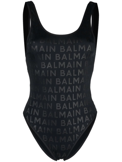 Balmain Olimpionic Logo-print Swimsuit In Schwarz