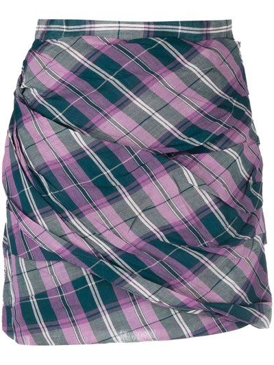 Isabel Marant Étoile Birdy Checked Cotton Miniskirt In Petrol