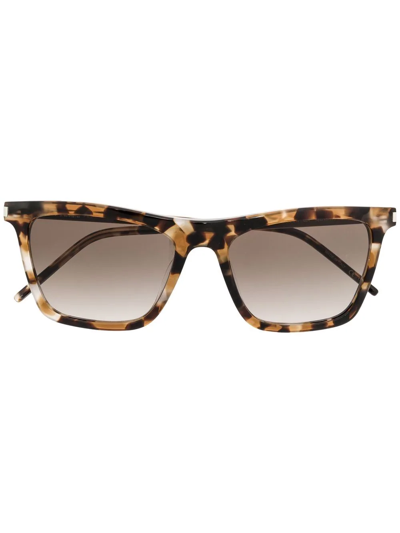 Saint Laurent Tortoiseshell-effect Square-frame Glasses In Braun