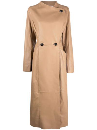 By Malene Birger Double-breasted Leather Coat In Pink