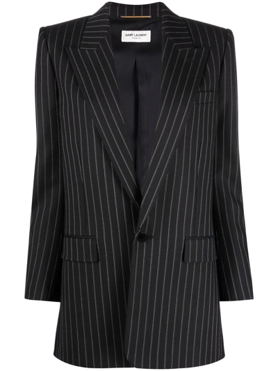 Saint Laurent Pinstripe Tailored Blazer Jacket - 黑色 In Noir Craie