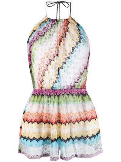 Missoni Chevron Knit Halter Playsuit In Multicolore