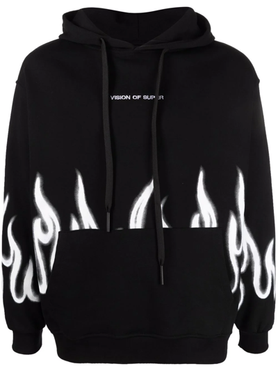 Vision Of Super Black Hoodie With White Spray Flames