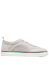 Thom Browne Leather Athletic Mesh Low Top Lace Up Sneakers In Grey