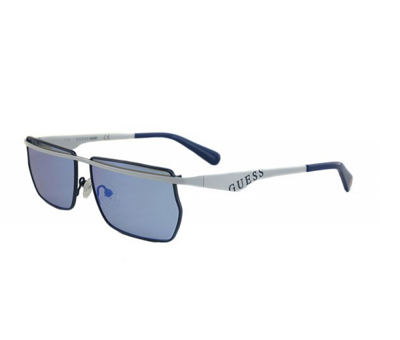 Guess Blue Mirrored Rectangular Unisex Sunglasses Gu8208  X J Balvin 21x 57 In Blue / White