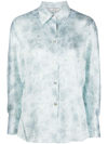 Vince Dahlia Print Sculpted Silk Button-up Shirt In Blue