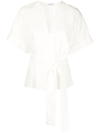 Vince Tie Waist V-neck Blouse In White