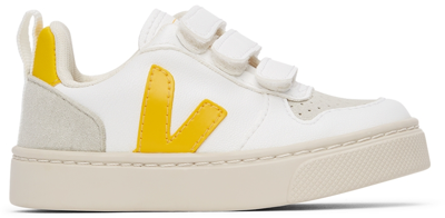 Veja Kids' Baby White & Yellow Vegan V-10 Velcro Sneakers In White Tonic