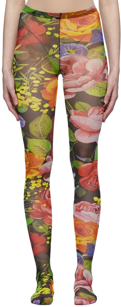 Dolce & Gabbana Multicolor Garden Print Tights In Multi Pattern