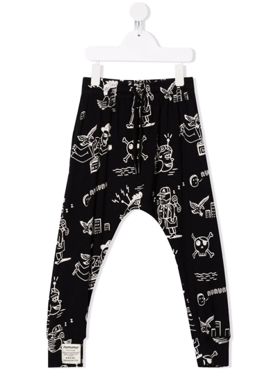 Nununu Kids' Graphic-print Cotton Leggings In Black