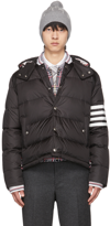 THOM BROWNE BLACK DOWN MATTE 4-BAR BOMBER JACKET